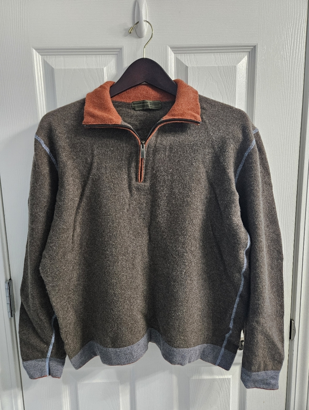 Men's Cashmere & Wool Brown Quarter-Zip Pullover Sweater